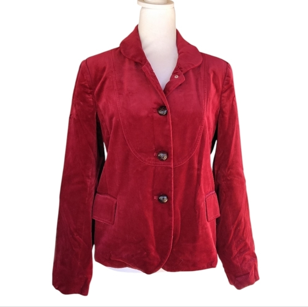 L.J.L Sport Deep‎ Red Velvet 4 Button Equestrian Style Preppy Jacket Size 4